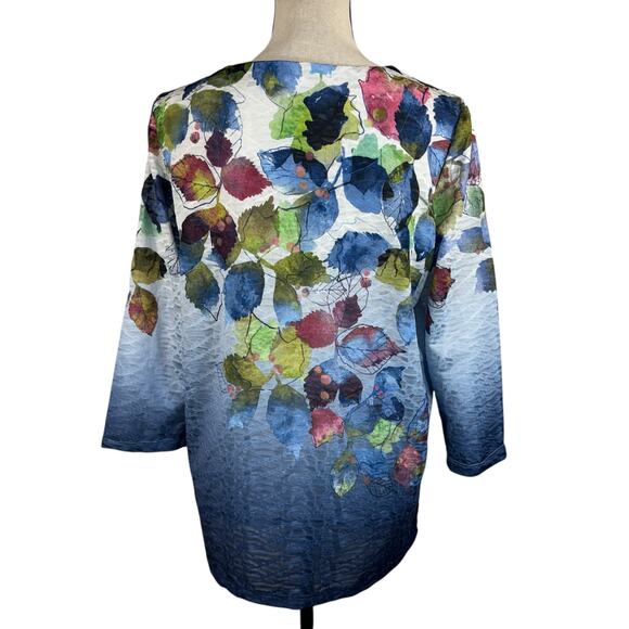 Alfred Dunner Small Top Leaf Print Stretch 3/4 Sleeve Lightweight Semi-Sheer - Picture 4 of 7